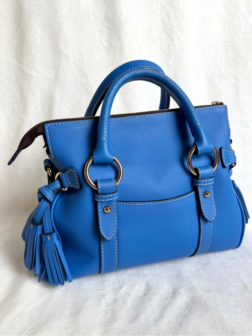 Dooney & Bourke Marine Blue Penrose Satchel 30 With Pocket Italian Leather Bag - Picture 3 of 11